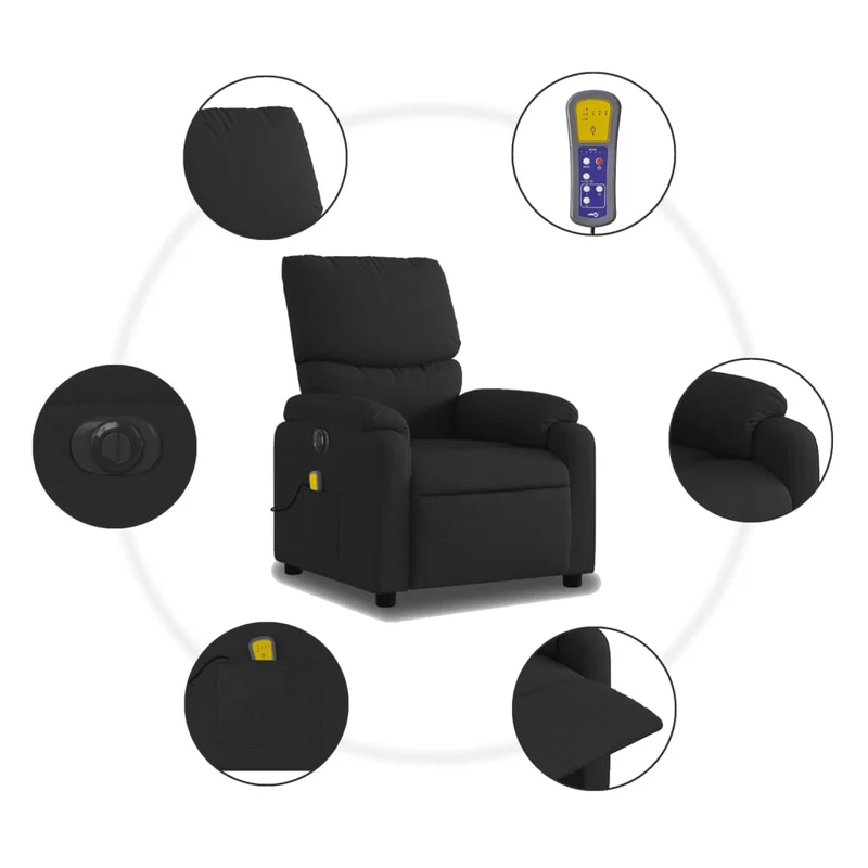 Fauteuil de relaxation TV fonction massage inclinable électrique 6 points de massage en tissu noir DEC027228