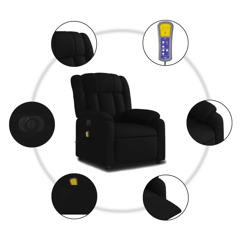 Fauteuil de relaxation TV fonction massage inclinable électrique en tissu noir DEC027222
