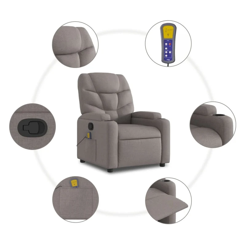 Fauteuil de relaxation TV fonction massage inclinable 6 points de massage en tissu taupe DEC027112