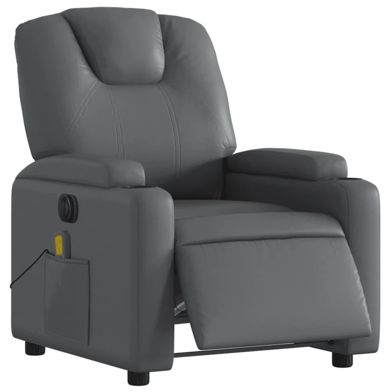 Fauteuil de relaxation TV fonction massage inclinable électrique 6 points de massage en PVC gris DEC027176