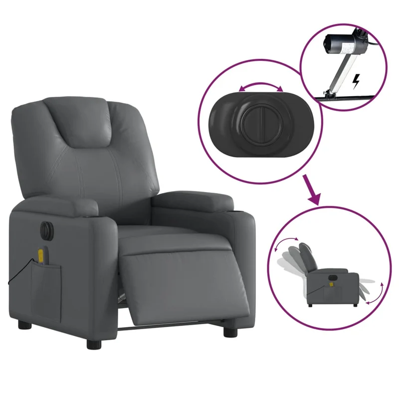 Fauteuil de relaxation TV fonction massage inclinable électrique 6 points de massage en PVC gris DEC027176