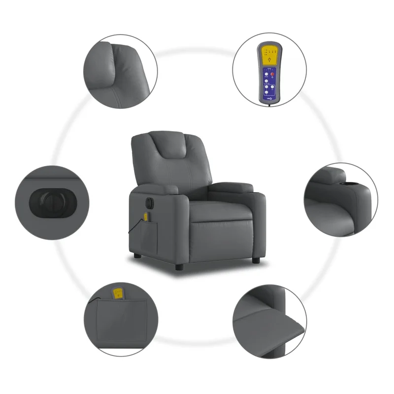 Fauteuil de relaxation TV fonction massage inclinable électrique 6 points de massage en PVC gris DEC027176
