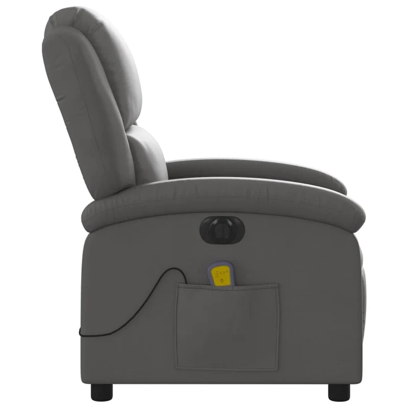 Fauteuil de relaxation TV fonction massage inclinable électrique 6 points de massage en cuir véritable gris DEC027170