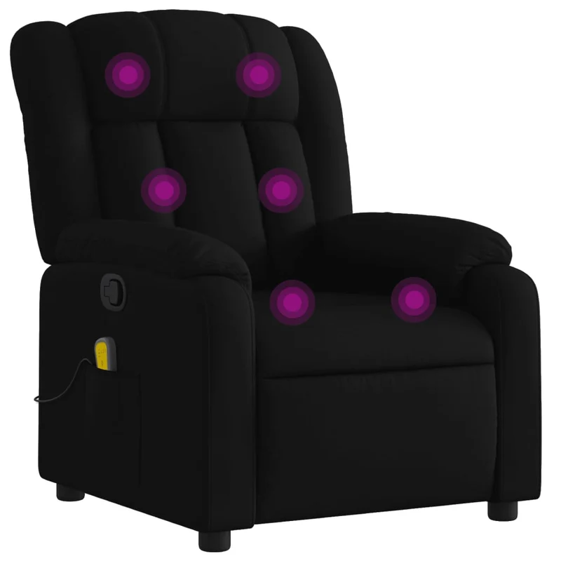 Fauteuil de relaxation TV fonction massage inclinable 6 points de massage en tissu noir DEC027057