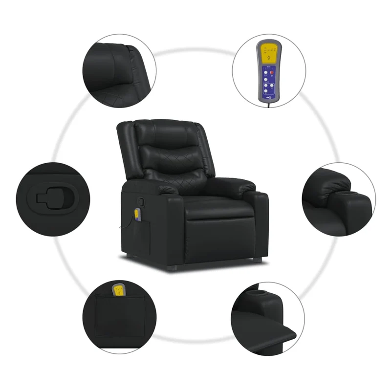 Fauteuil de relaxation TV fonction massage inclinable 6 points de massage en PVC noir DEC027039