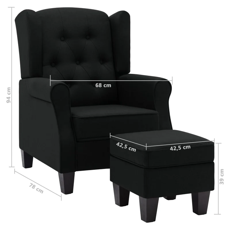 Fauteuil lounge design moderne et confortable avec repose-pieds en tissu noir DEC026840