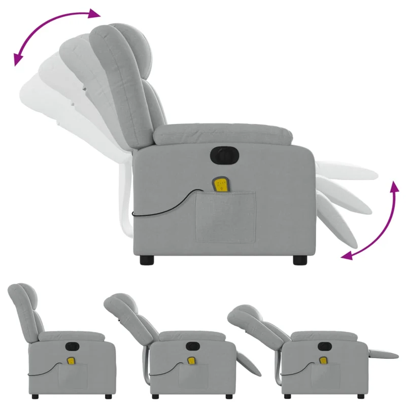 Fauteuil de relaxation TV fonction massage inclinable électrique 6 points de massage en tissu gris clair DEC027160