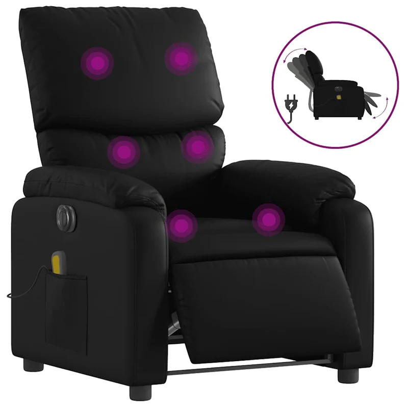 Fauteuil de relaxation TV fonction massage inclinable électrique 6 points de massage en PVC noir DEC027215