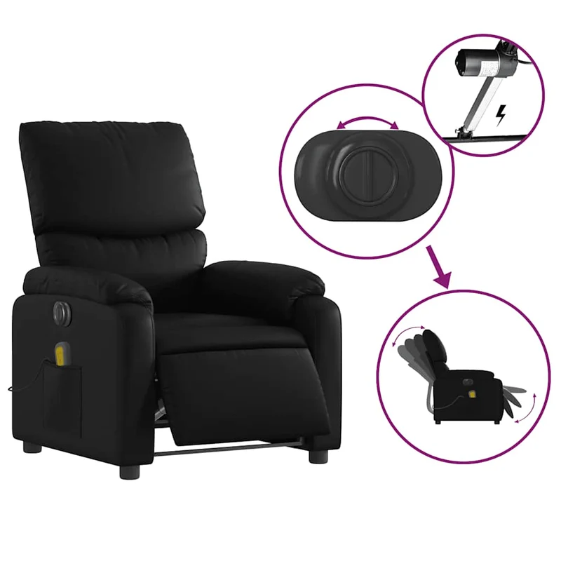 Fauteuil de relaxation TV fonction massage inclinable électrique 6 points de massage en PVC noir DEC027215