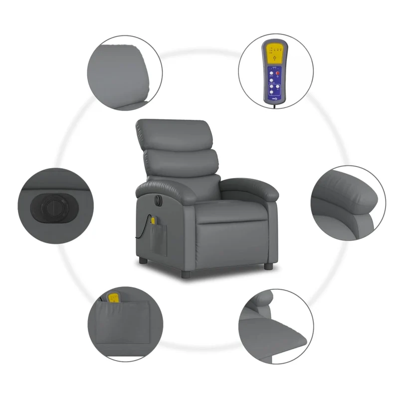 Fauteuil de relaxation TV fonction massage inclinable électrique 6 points de massage en PVC gris DEC027181
