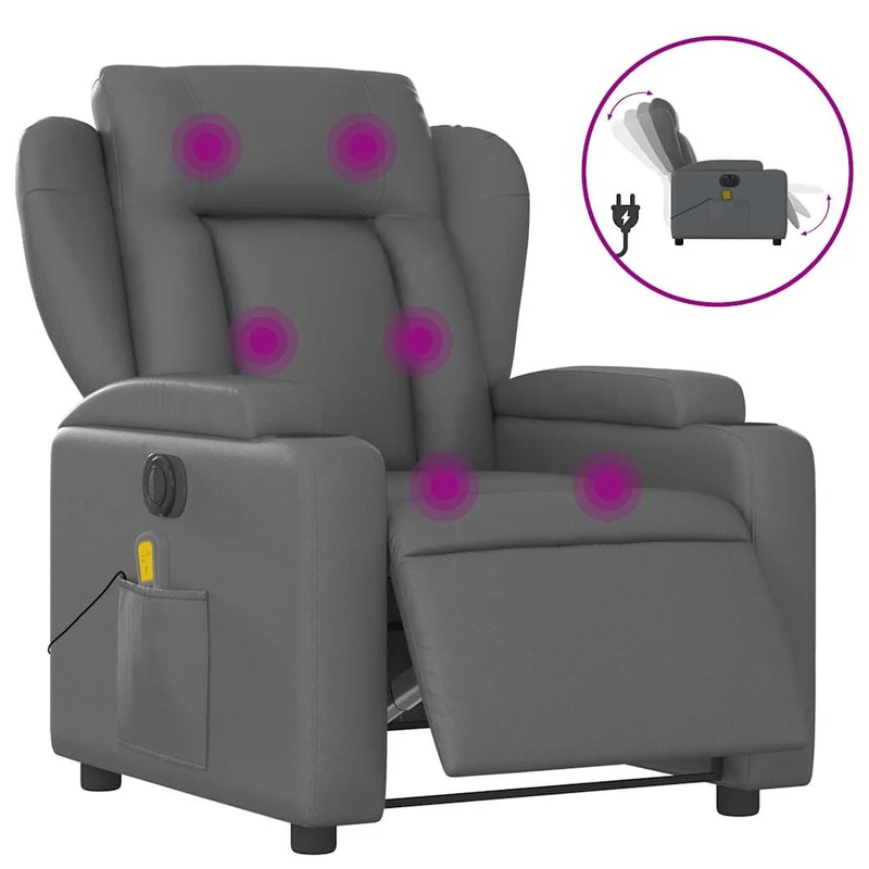 Fauteuil de relaxation TV fonction massage inclinable électrique 6 points de massage en PVC gris DEC027175