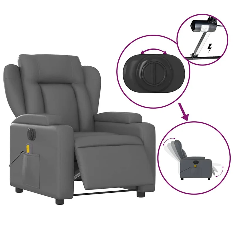 Fauteuil de relaxation TV fonction massage inclinable électrique 6 points de massage en PVC gris DEC027175