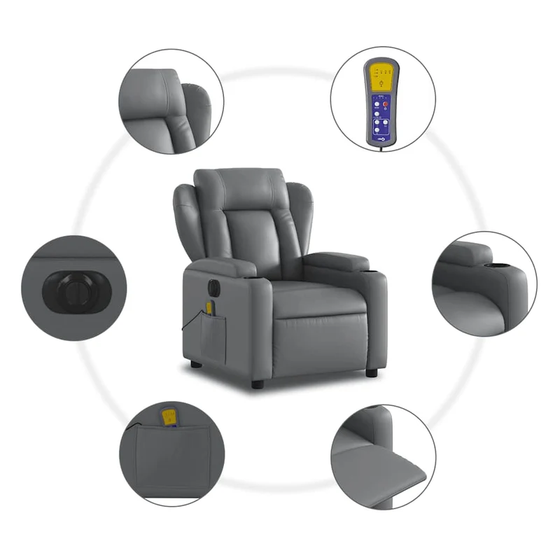 Fauteuil de relaxation TV fonction massage inclinable électrique 6 points de massage en PVC gris DEC027175