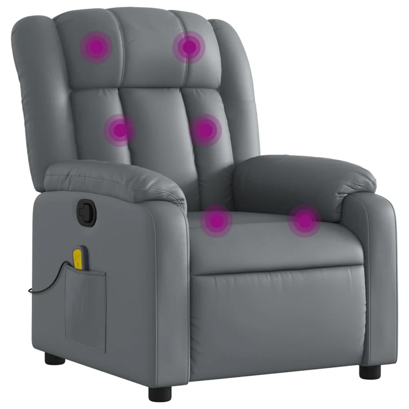 Fauteuil de relaxation TV fonction massage inclinable 6 points de massage en PVC gris DEC026980