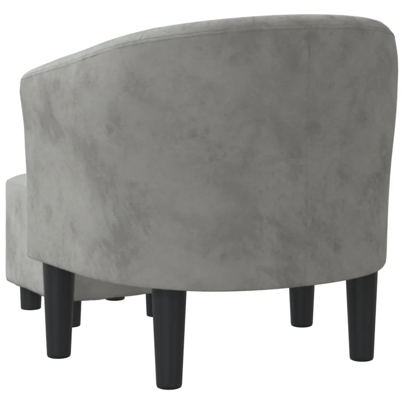 Fauteuil lounge design moderne avec repose-pieds en velours gris clair capitonné dossier arrondi DEC026833