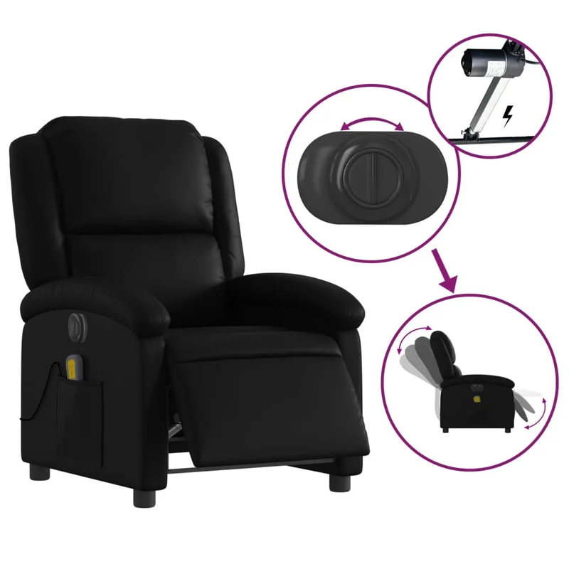 Fauteuil de relaxation TV fonction massage inclinable électrique en PVC noir DEC027213