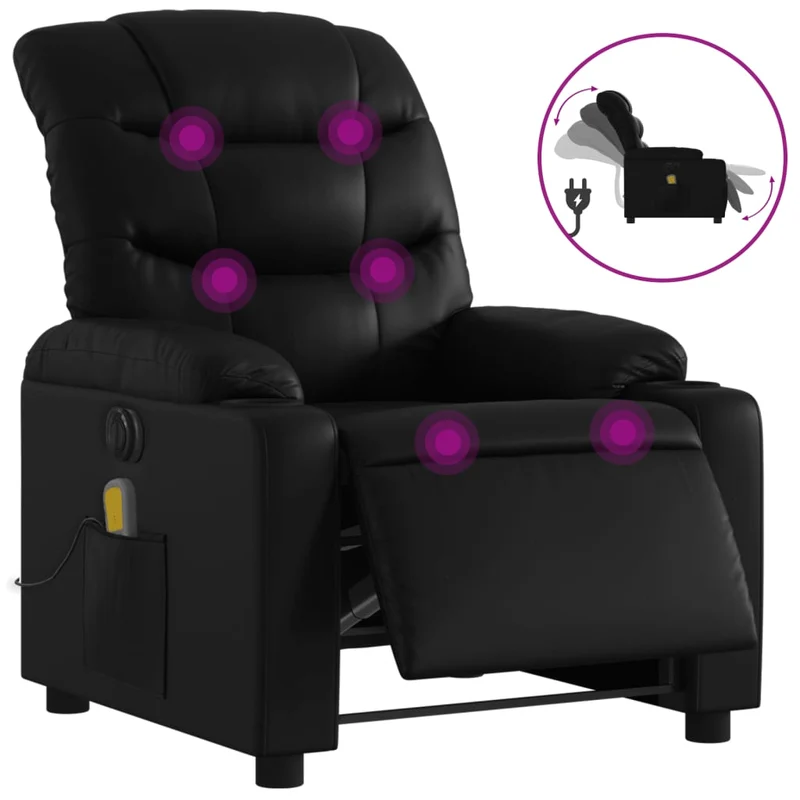 Fauteuil de relaxation TV fonction massage inclinable électrique 6 points de massage en PVC noir DEC027211