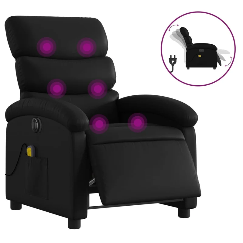 Fauteuil de relaxation TV fonction massage inclinable électrique 6 points de massage en PVC noir DEC027208