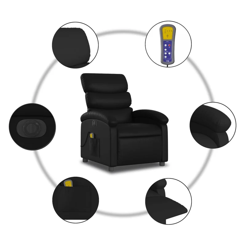 Fauteuil de relaxation TV fonction massage inclinable électrique 6 points de massage en PVC noir DEC027208