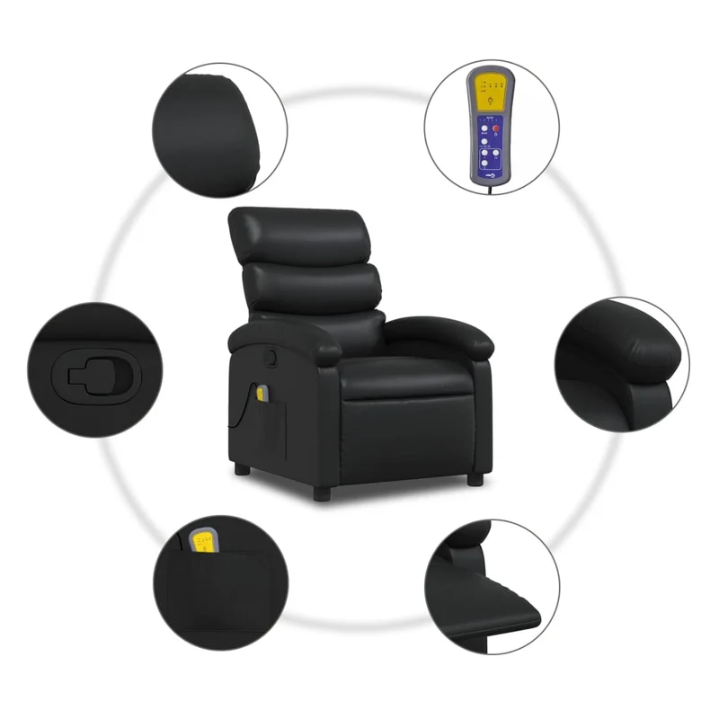 Fauteuil de relaxation TV fonction massage inclinable 6 points de massage en PVC noir DEC027040