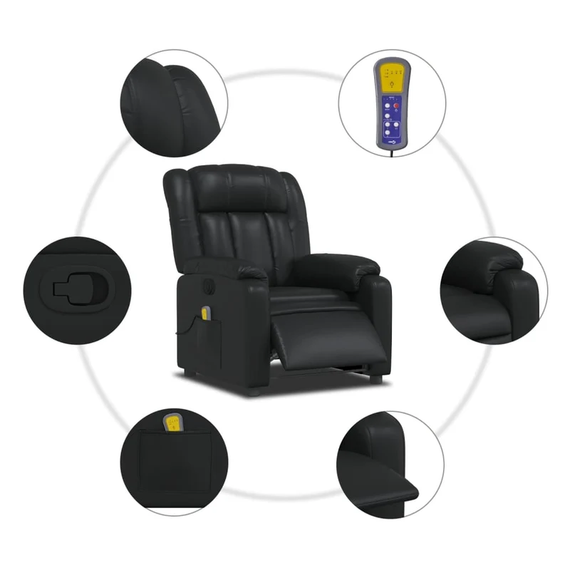 Fauteuil de relaxation TV fonction massage inclinable 6 points de massage en PVC noir DEC027038