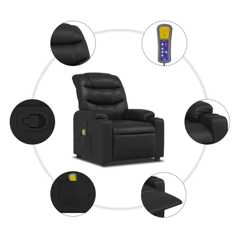 Fauteuil de relaxation TV fonction massage inclinable 6 points de massage en PVC noir DEC027037