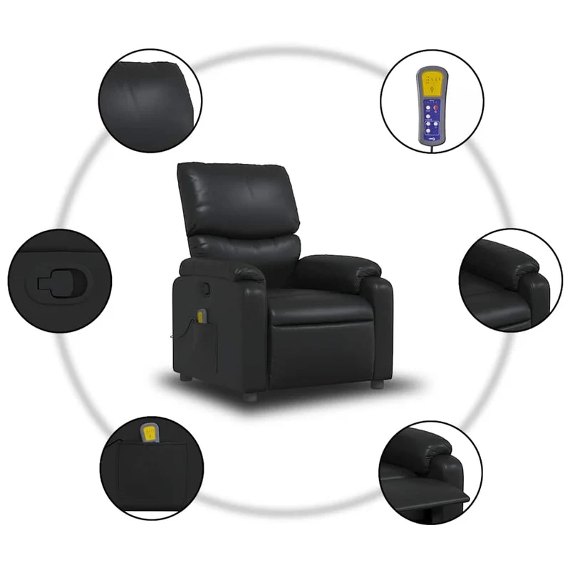 Fauteuil de relaxation TV fonction massage inclinable en PVC noir DEC027035