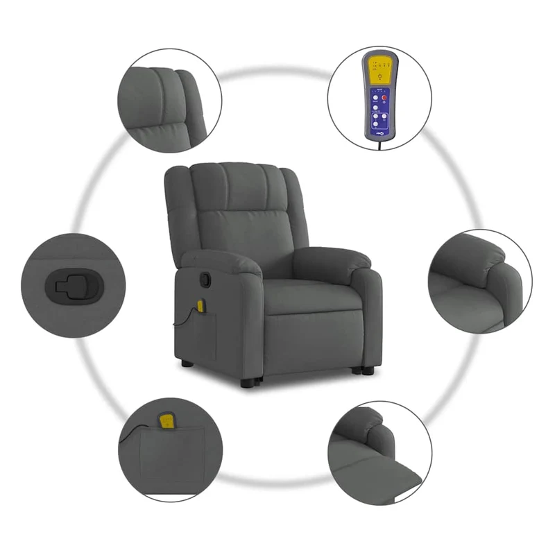 Fauteuil de relaxation TV fonction massage inclinable massage par vibrations par 6 points en tissu gris foncé DEC026937
