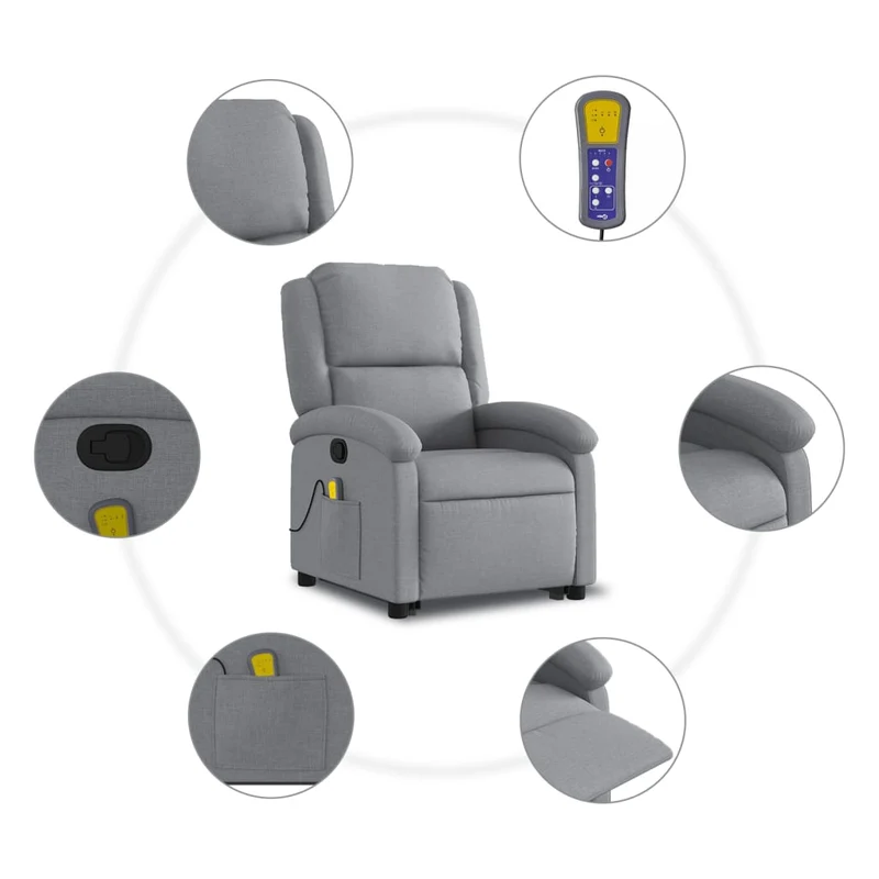 Fauteuil de relaxation TV fonction massage inclinable massage par vibrations par 6 points en tissu gris clair DEC026905