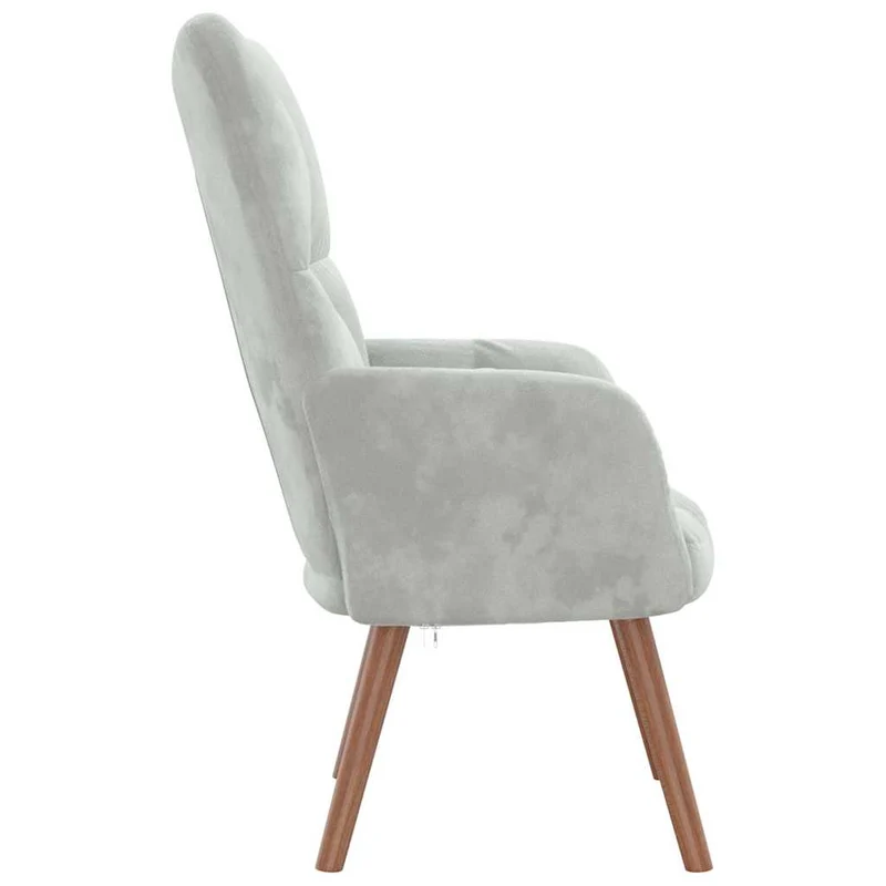 Fauteuil lounge chaise de canapé design moderne en velours gris clair et bois DEC026677