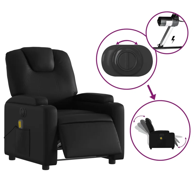 Fauteuil de relaxation TV fonction massage inclinable électrique 6 points de massage en PVC noir DEC027218