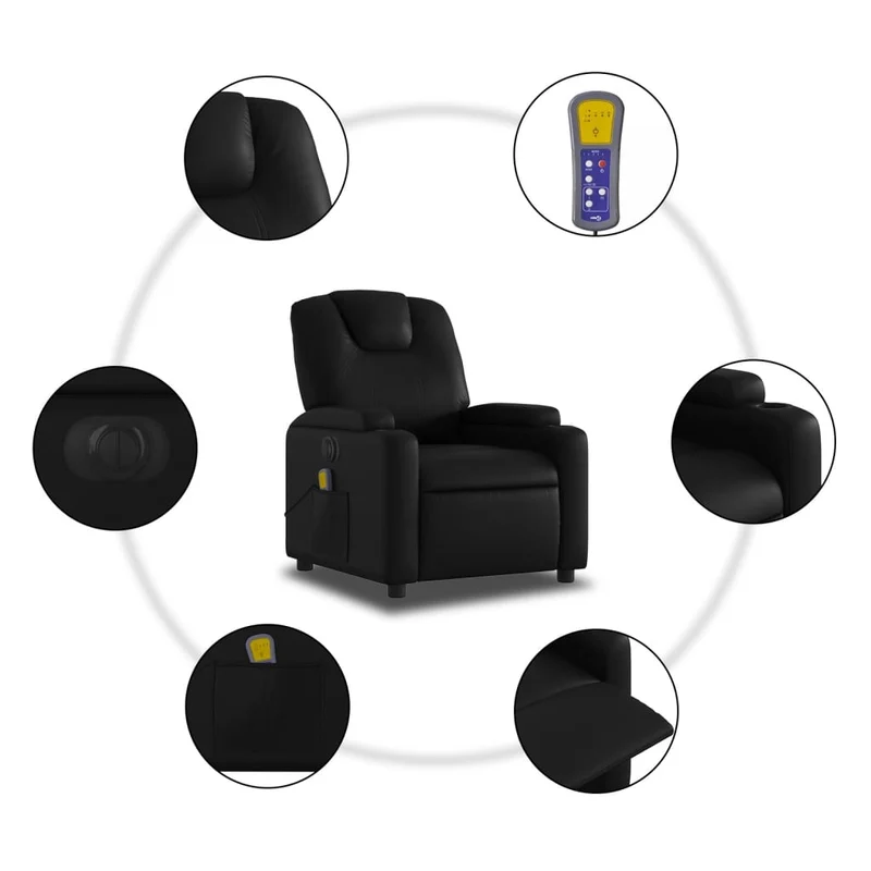 Fauteuil de relaxation TV fonction massage inclinable électrique 6 points de massage en PVC noir DEC027218