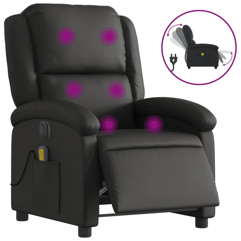 Fauteuil de relaxation TV fonction massage inclinable électrique en cuir véritable noir DEC027207