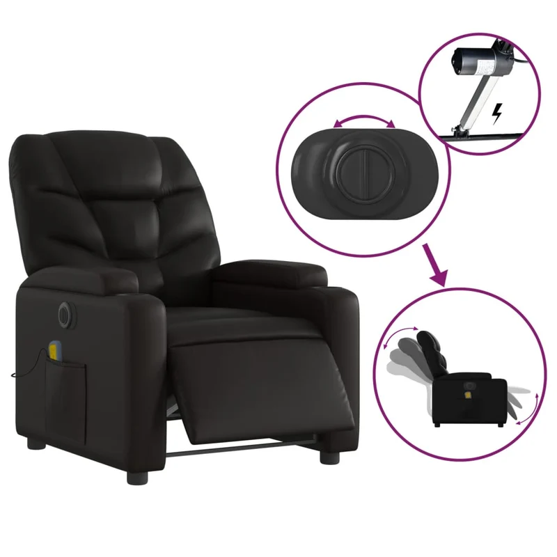 Fauteuil de relaxation TV fonction massage inclinable électrique 6 points de massage en PVC noir DEC027209