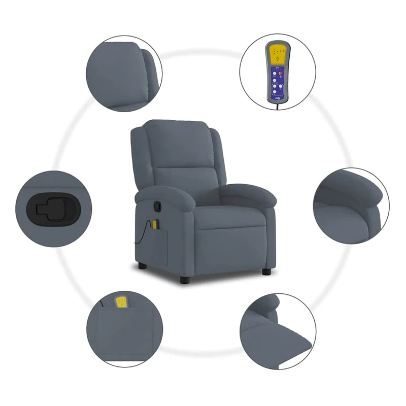 Fauteuil de relaxation TV fonction massage inclinable 6 points de massage en tissu velours gris foncé DEC026965