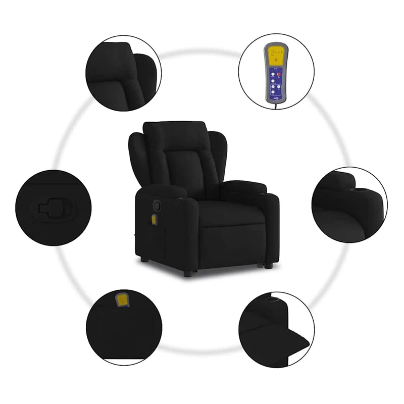 Fauteuil de relaxation TV fonction massage inclinable levage électrique en tissu noir DEC027064