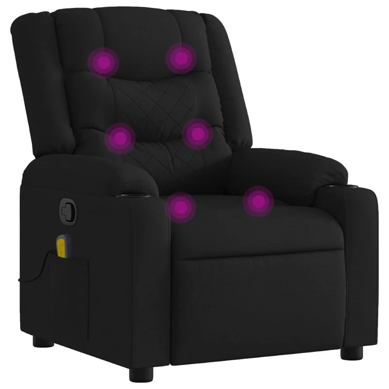 Fauteuil de relaxation TV fonction massage inclinable 6 points de massage en tissu noir DEC027058