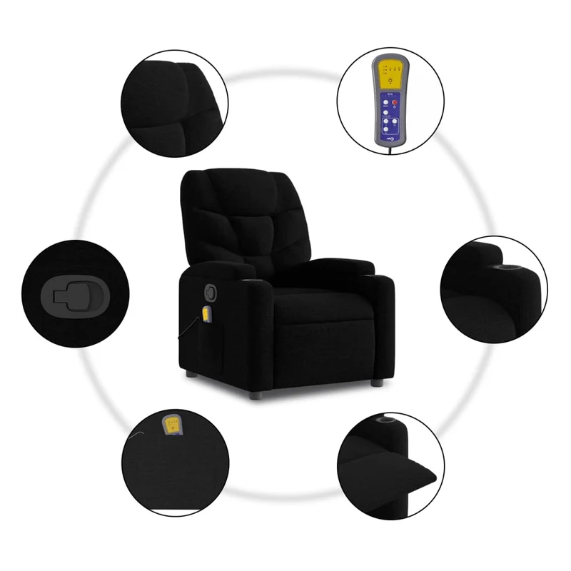 Fauteuil de relaxation TV fonction massage inclinable levage électrique en tissu noir DEC027054