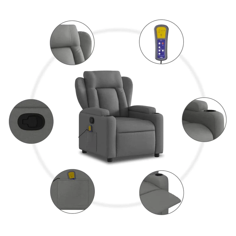 Fauteuil de relaxation TV fonction massage inclinable en tissu gris foncé DEC026943