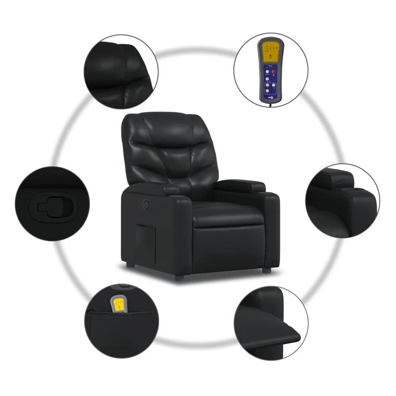 Fauteuil de relaxation TV fonction massage inclinable 6 points de massage en PVC noir DEC027036