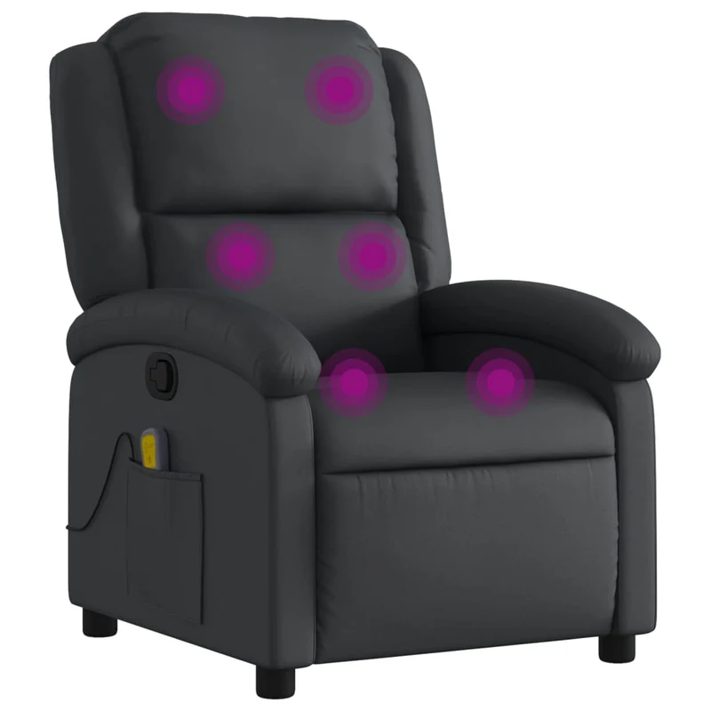 Fauteuil de relaxation TV fonction massage inclinable 6 points de massage en cuir véritable noir DEC027028