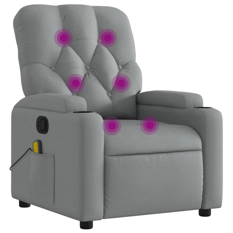 Fauteuil de relaxation TV fonction massage inclinable 6 points de massage en tissu gris clair DEC026915