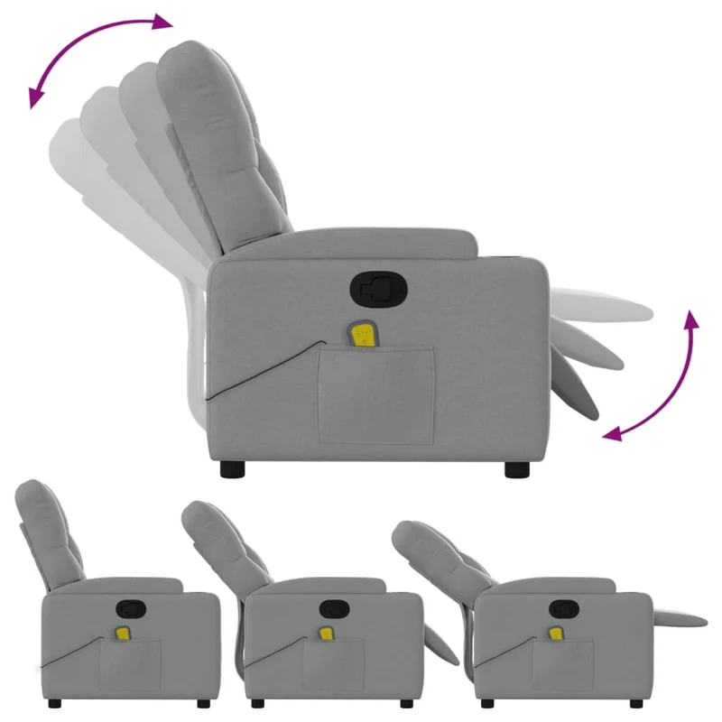 Fauteuil de relaxation TV fonction massage inclinable 6 points de massage en tissu gris clair DEC026915