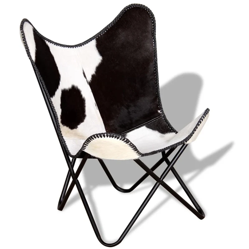 Fauteuil lounge design moderne papillon noir et blanc cuir de vache DEC026797