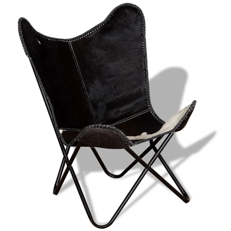 Fauteuil lounge design moderne papillon noir et blanc cuir de vache DEC026797