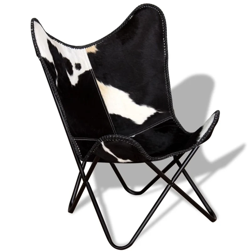 Fauteuil lounge design moderne papillon noir et blanc cuir de vache DEC026797