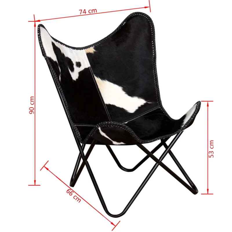 Fauteuil lounge design moderne papillon noir et blanc cuir de vache DEC026797
