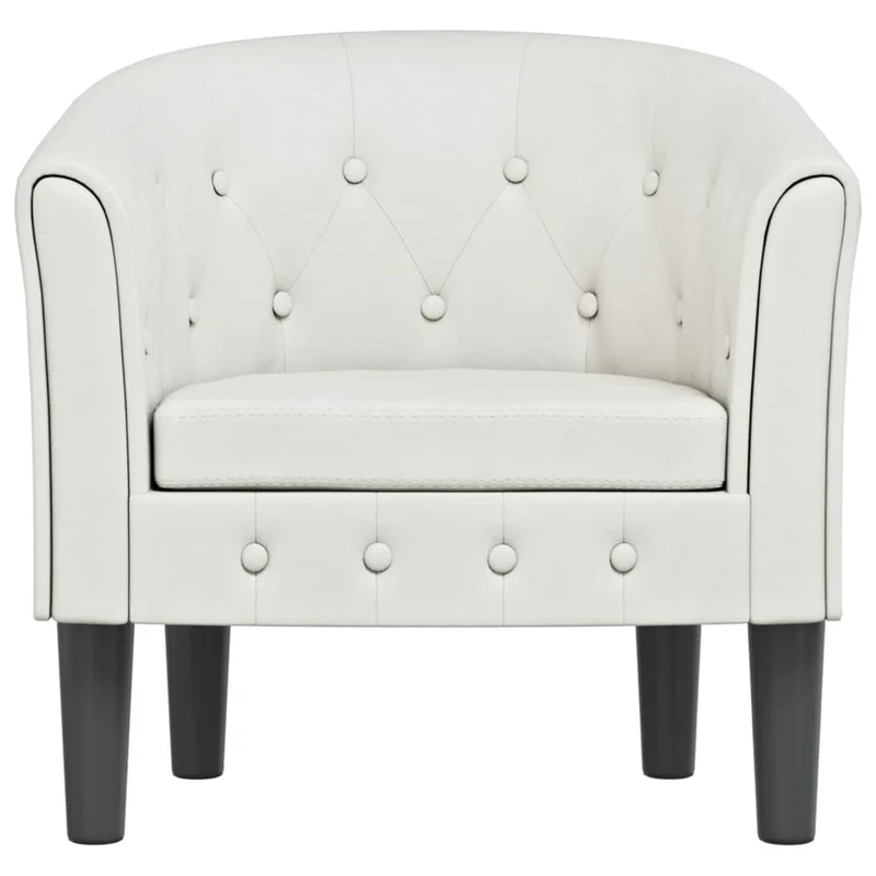 Fauteuil lounge avec boutons décoratifs assise confortable design moderne en PVC blanc DEC026439
