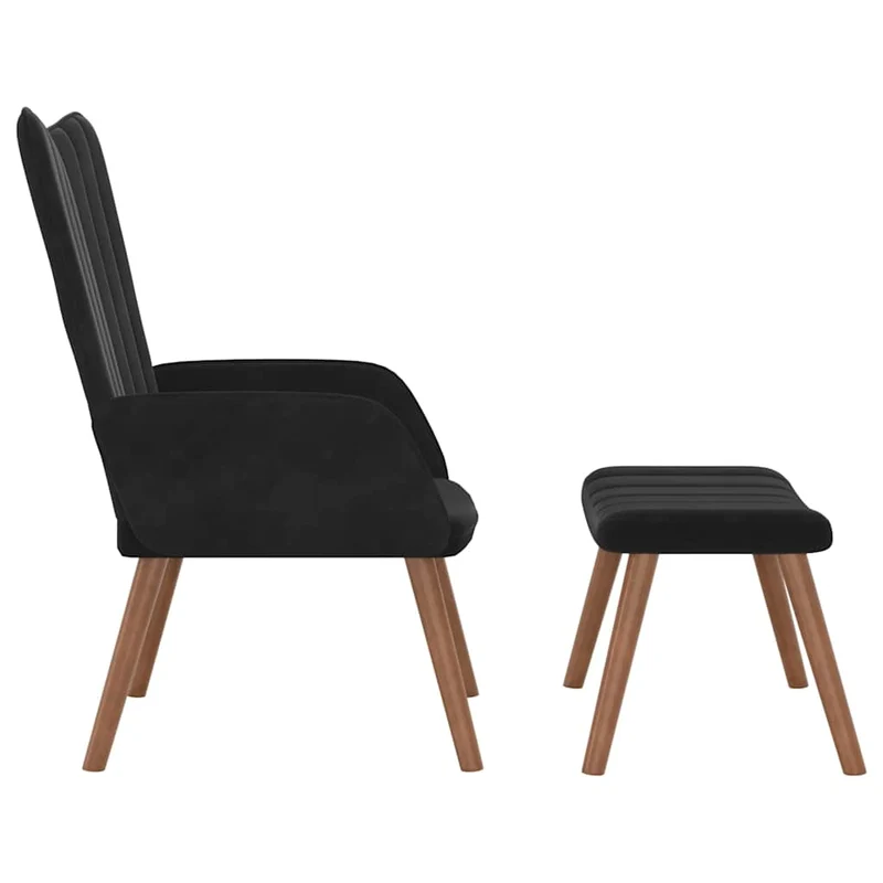 Fauteuil lounge chaise de canapé design moderne avec repose-pied en velours noir DEC026542