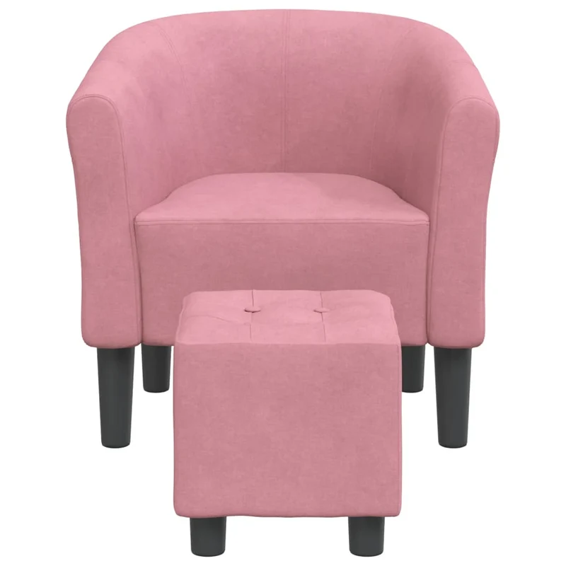 Fauteuil lounge assise confortable design moderne avec repose-pieds en velours rose DEC026432